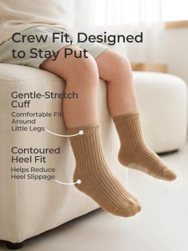 Bearbay Non-Slip Toddler Socks 9 Pairs Cotton Crew for Baby Boys Girls — view 4