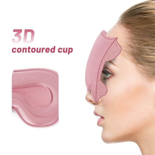 Sleep Mask for Side Sleeper, Upgraded 3D Contoured Cup Eye mask Blindfold for Man Women, Block Out Light, Eye mask with Adjustable Strap, Breathable & Soft for Sleeping, Yoga, Traveling (Pink) — view 3
