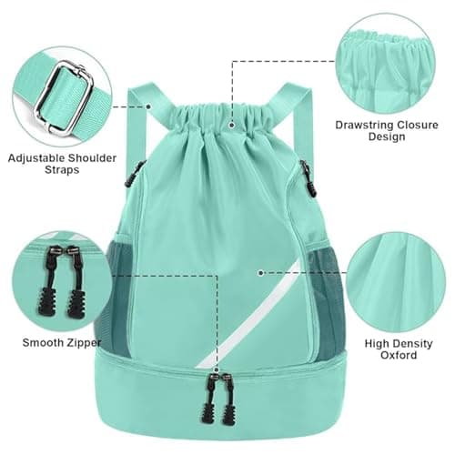 flintronic Drawstring Backpack, Waterproof Sports Backpack, Large Gym Bag With Shoe Compartment and Water Bottle Mesh Pockets, for Sports School Beach Holidays Swimming Travel — view 4