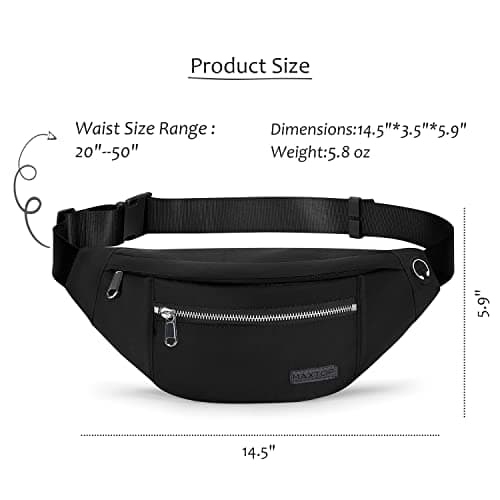MAXTOP Large Bumbag Waist Fanny Pack Running Belt for Men Women Unisex Bum Bag with Headphone Jack and 4-Zipper Pockets Adjustable Belt for Travel Running Jogging Workout Hiking Gifts Iron Black — view 5
