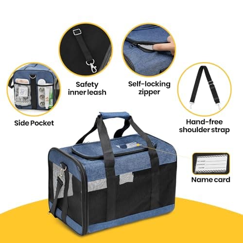 Conlun Dog Carrier Soft Sided, Large Cat Carrier with Inner Safety Leash, Pet Transport Carrier for Large Cats and Medium Dogs up to 10 KG, Collapsible Travel Puppy Carrier Bag -Blue, L — view 3