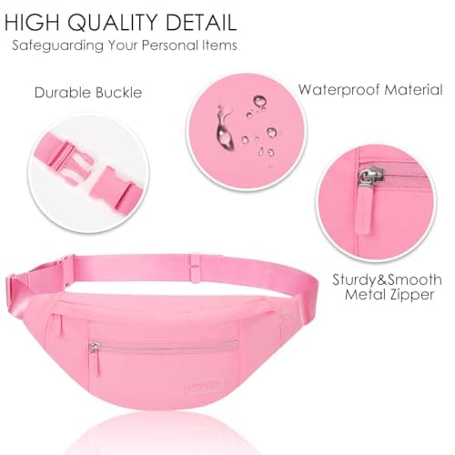 MAXTOP Large Bumbag Waist Fanny Pack Running Belt for Men Women Unisex Bum Bag with Headphone Jack and 4-Zipper Pockets Adjustable Belt for Travel Running Jogging Workout Hiking Gifts Pink — view 4