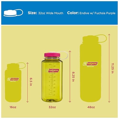 Nalgene BPA Free Leak Proof Tritan Water Bottle - Wide Mouth - 32 oz - Made in USA for Outdoor Use and Daily Hydration - Thrill & Motion (Endive — view 5