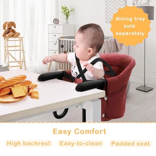 Surplex Folding Baby Hook On Seat, Fast Table Chair, Kids Removable Seat Cushion Portable & Foldable Dining Feeding Chairs, Easy Hook on Table Highchair for Travel & Home with Carry Bag, Red — view 3