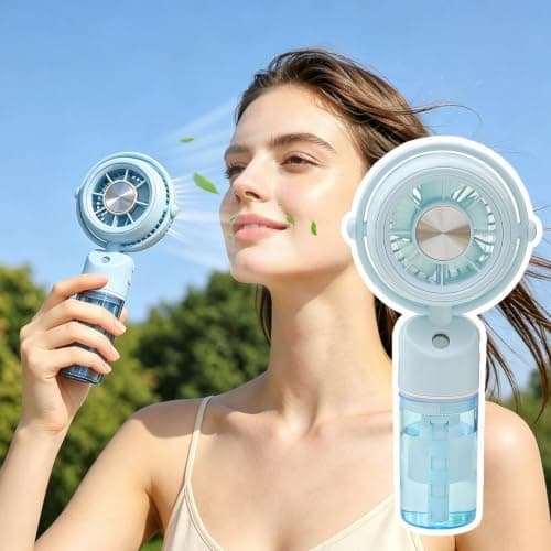 JytxhgzrVZ Portable Fan with Water Mist Spray, Mini USB Hand Fan Rechargeable, Fans Cooling Water Fan Handheld for Outdoor Indoor Summer Holiday Office, Travel Essentials (Blue) — view 3