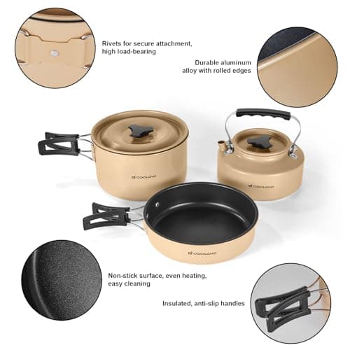 Odoland Camping Cookware Set Non-Stick Pot and Pan Set with Kettle, Stainless Steel Utensils Mess Kit, Cups Plates Knives Spoons Forks for Outdoor Cooking — view 6