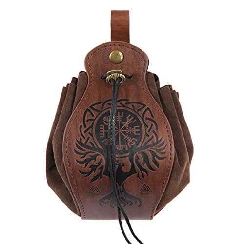HiiFeuer Medeival Faux Leather Pouch, Portable Drawstring Purse, Vintage Belt Pouch Dice Bag for LARP Ren Faire (Phoenix Brown) — view 3