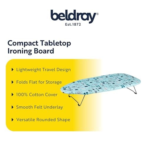 Beldray LA023735SEW Small Tabletop Ironing Board - 73 x31cm, Sewing Accessory Print, 100% Cotton Cover For Smooth Pressing, Foldable Legs, Lightweight For Travel, Easy Storage In Small Spaces — view 2