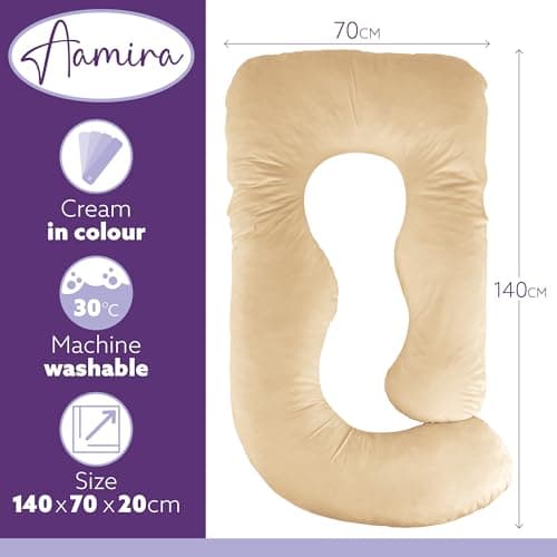 Aamira J Shaped Pregnancy Pillow, Memory Foam, Velvet Cover, Cream — view 3