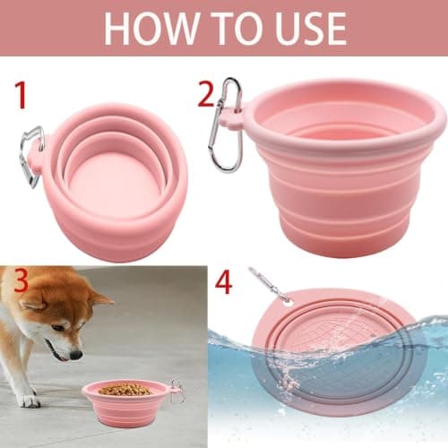 2 Pack Collapsible Dog Bowl, Foldable Silicone Dog Water Bowl, Portable Travel Dog Bowl For Food And Water, Non Slip Collapsible Bowl For Outdoor Walking Hiking And Training Pets (Pink+Purple) — view 4