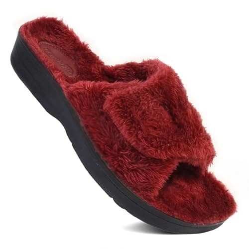 AEROTHOTIC Open Toe Slippers for Women Outdoor Arch Support Sandals Planter Fasciitis Relief Comfortable Soft Footbed & Stylish Straps with Non-Slip Sole Travel Fashion Slides Footwear, Gemma Maroon