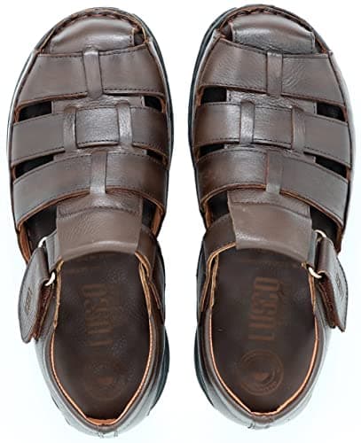 Lusco men`s real leather strap outdoor beach summer closed toe comfort fisherman sandals (Brown, UK Footwear Size System, Adult, Men, Numeric, Medium, 8) — view 3