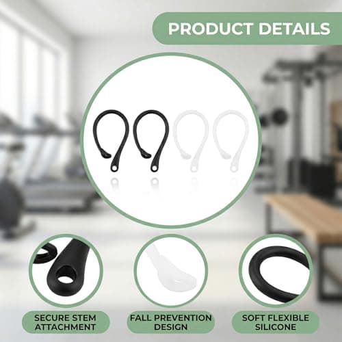 Gaomumu 4PCS Silicone Ear Hooks Wireless Earbuds, Portable Replacement Earphone Holder, Ergonomic Anti-Lost Secure Earphone Loops for Running, Cycling, Gym(Black & White) — view 3