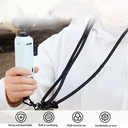 LIYJTK Action Camera Lanyard Adjustable Quick Release Anti Lost Rope for Pocket 3, Action 5, ONE X4 Adjustable Strap (Black) — view 3