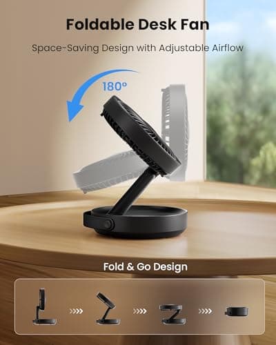 gaiatop Foldable Small Desk Fan with Night Light, 6.8in Portable Travel Fan — view 2