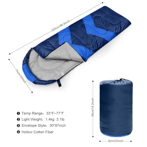 Tesmien Sleeping Bag for Adults & Kids 3-4 Season Warm Weather and Winter Lightweight, Waterproof for Teens, Men's Indoor & Outdoor Camping/Traveling/Hiking, Navy Blue — view 2
