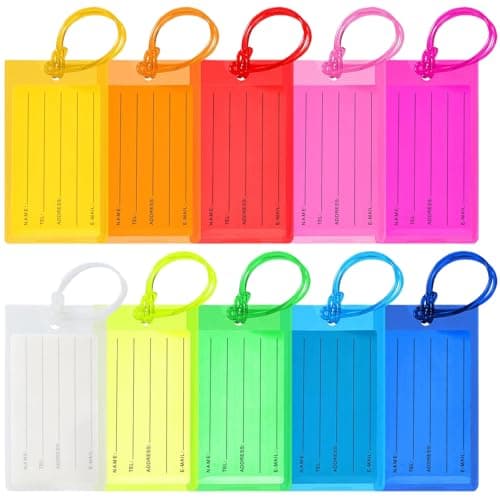 10PCS Luggage Tags for Suitcases, Flexible Silicone Bag Tags for Luggage, Durable Travel Tags with Name ID Card, Plastic Luggage Labels for Baggage and Backpacks