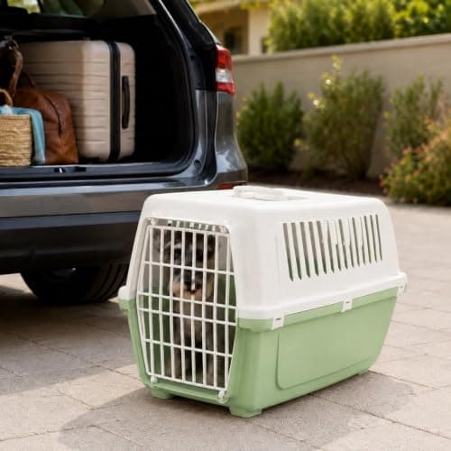 URBNLIVING Plastic Pet Carrier Dog Cat Travel Crate (Green-Medium) — view 3