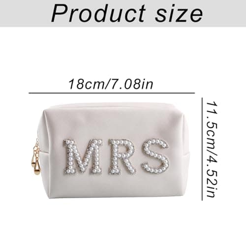 Tabanzhe Bride Cosmetic Bag-MRS Letter Bling Pearl Rhinestone Travel Makeup Organizer Bag Bride to Be Toiletry Bag Gift Bachelorette Party Favors for Women Girls Wedding Bridal Shower Engagement — view 2