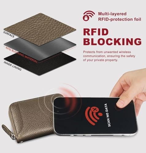 GADIEMKENSD Women Credit Card Holder Small RFID Wallet Zipper for Travel Leather Accordion Wallets Inserts Case Photo Business Cards Organizer Cute Compact Credit Card Slot Cash Slots Bronze — view 3