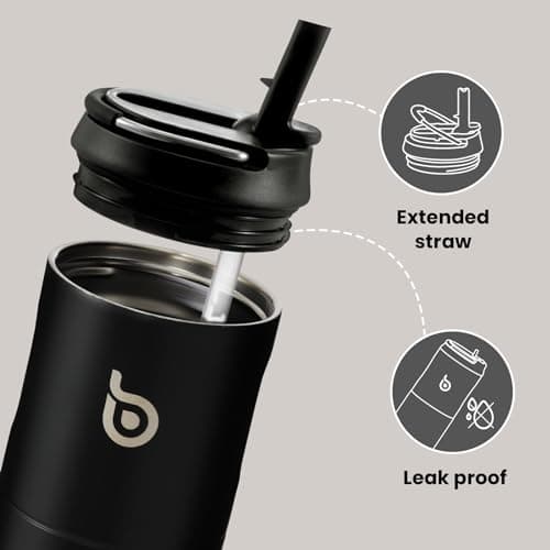 Bottle Bottle Stainless Steel Water Bottle 700ml with Straw and Lid Sports Insulated Metal Water Bottles with Handle(Black) — view 2