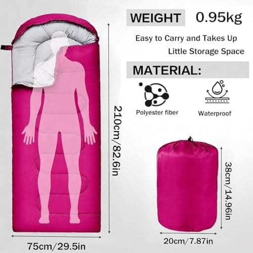Sleeping Bag for Adults & Kids, 3‑4 Season Cold‑Weather Camping Gear with Carry Bag, Portable Lightweight for Hiking, Backpacking & Outdoor Music Festival (Red) — view 2