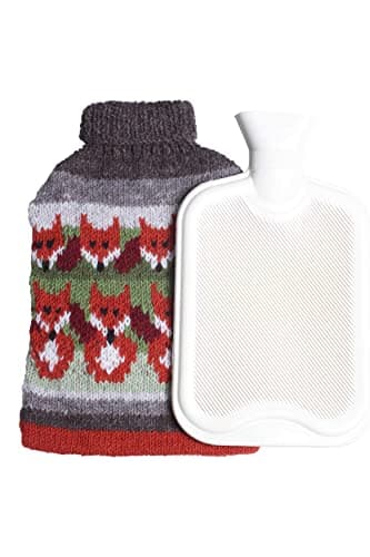 Pachamama Handknitted 100% Wool Hot Water Bottle Cover and 2 Litre Hot Water Bottle - Fox Pattern Handmade Fair Trade Multicoloured Thermal — view 2