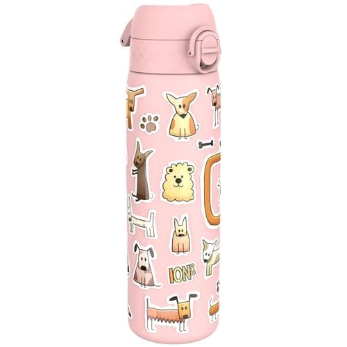 Ion8 Lightweight Steel Water Bottle, 600 ml/20 oz, Non-Insulated, Leak Proof, Easy to Open, Secure Lock, Dishwasher Safe, Flip Cover, Fits Cup Holders, Carry Handle, Metal Water Bottle, Dogs