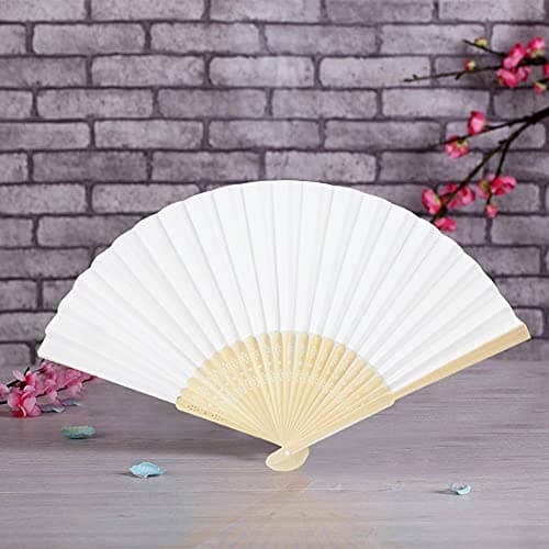 HELEVIA Folding Hand Fan, 5 Pack, 8.3 Inch Compact (White) — view 4