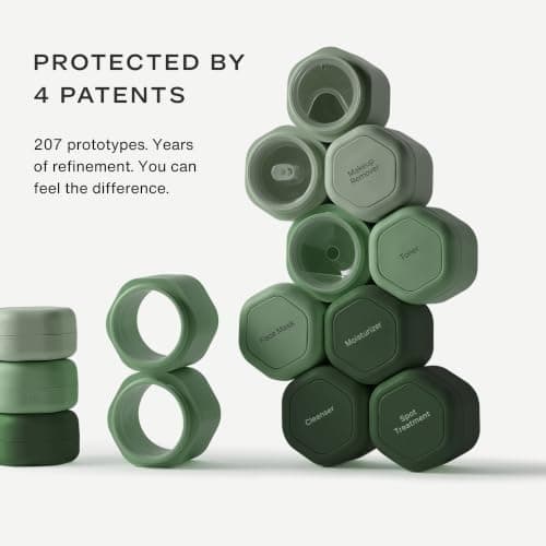 Cadence Travel Containers - Full Skincare Set - Magnetic Containers with Lids,Carry On Travel Essentials For Women/Men - 2 Small (0.56oz), 4 Medium Capsules (1.32oz), & Extender (1.43oz) - Evergreen — view 2