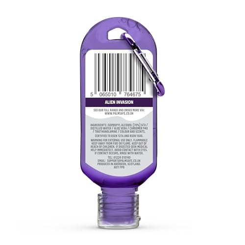 Palm Safe Alien Invasion 60ml Anti Bacterial Premium Hand Sanitiser Travel Size Refillable Clip Bottle Quick Drying Non Sticky Extra Moisturising Kills 99.9% of Viruses — view 2