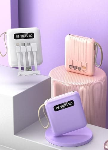 Portable Charger Power Bank 20000mah Display Power Bank, Fast Charging, Fast Mobile Phone Charging, 4 Cord Mobile Power (purple) — view 3