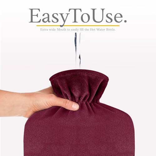 Hot Water Bottle - with Soft Premium Fleece Cover - Burgundy, 2L - Heating Pad for Menstrual Cramps & Period Comfort - Bed Foot Warmer - Hot & Cold Compress for Back, Stomach, Neck Pain Relief — view 4