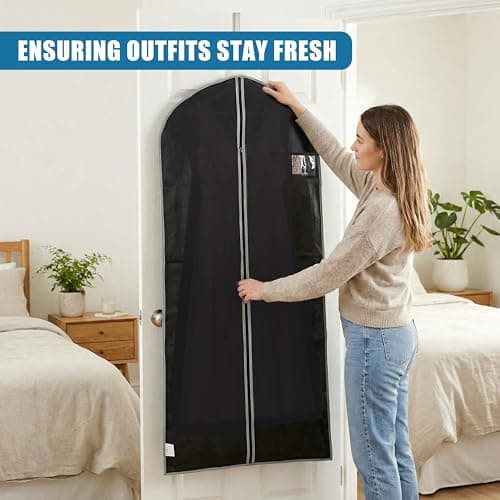 GEEZY Set of 2 Hanging Garment Bags with Zip, 60 x 150 cm - Long Breathable Suit Covers with Zip & Viewing Window - Travel Friendly & Dust Proof Clothes Protector for Dresses, Coats & Shirts — view 3