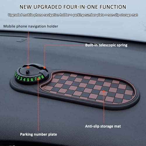 Multifunctional Vehicle-Mounted Anti-Slip Mat, Rotatable Anti Skid Car Dashboard Pad, 2025 Upgraded Universal Car Phone Mount Silicone Cars Pad Mat with Temporary Parking Numbe (Brown A) — view 3