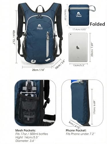 Foldable Small Hiking Backpack with 3 Strap Pockets – Lightweight 300D Spill-proof Daypack for Men Women – Packable Small Travel Backpack with Chest Strap & Trekking Pole Holder – Durable Outdoor Bag — view 5