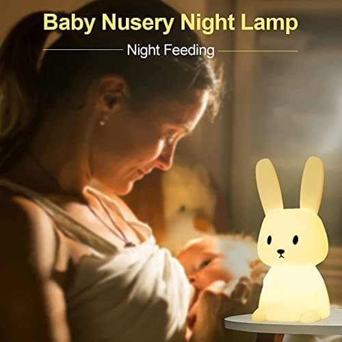 ZKLiLi Cute Bunny Kids Night Light, Night Lights for Kids Room Birthday Gifts Kawaii Teen Night Lamp Rechargeable Toddler Baby Nursery Nightlight Portable Silicone Animal Lamp — view 5