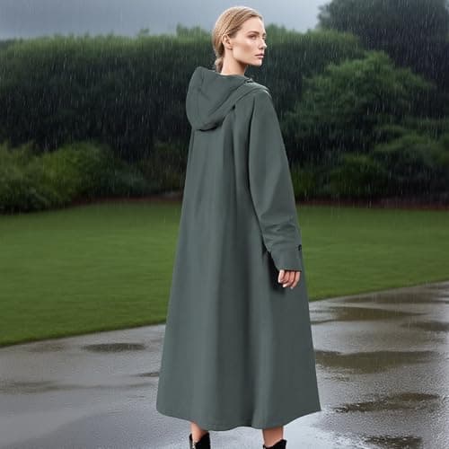 Women's Long Raincoat, Waterproof Rain Jacket, Long Rain Protection, Reusable Windproof Poncho for Outdoor Activities, Lightweight Windbreaker for Camping, Fishing, Travel, Riding and Hiking — view 3