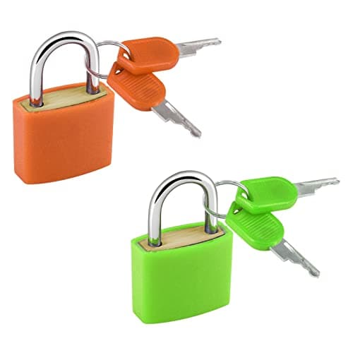 2PCS Suitcase Locks with Keys, 23mm Coloured Luggage Locks Suitcase Padlocks Mini Keyed Padlocks Travel Lock Small Padlocks for Suitcases Luggage Gym Locker Bag Rucksack School (Orange & Green)