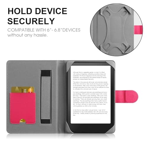 HoYiXi Universal Case for 6-6.8 inch E-Book Reader Compatible with 6.8" Kindle Paperwhite/6" All-new Kindle 2022&2019/Kobo Clara HD/Kobo Clara 2E,6" EReader Protective cover Built-in pocket,Rose — view 2