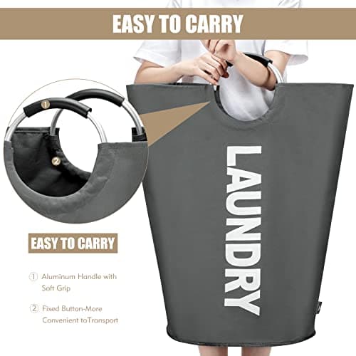 DOKEHOM 90L Large Laundry Basket Bag, Collapsible Tall Hamper, Dark Grey — view 4