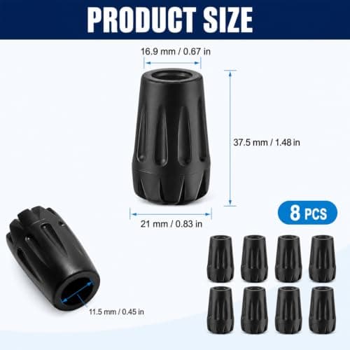 Walking Pole Rubber Tips, 8 Pack Trekking Pole Replacement Ferrules — view 2