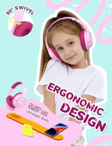 iClever BTH18 Kids Headphones Wireless with LED Lights 43H Playtime Travel — view 5