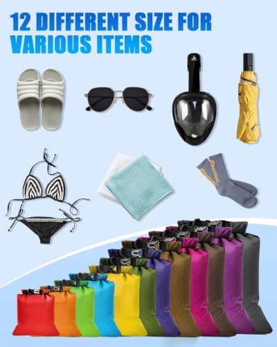 Evolpor 12 PCS Waterproof Dry Bag Set, Multi Size Dry Bags Waterproof for Kayaking Camping Hiking Fishing Boating Travel, Lightweight Waterproof Storage Bags with Roll Top Closure (Multi Colour) — view 4