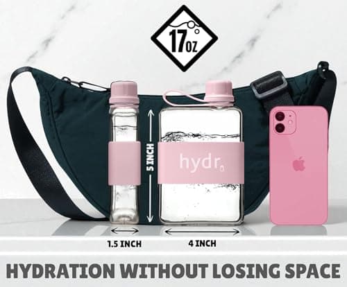 hydr Flat Water Bottle For Handbag & Flexible Cleaning Brush | 500ml Tritan BPA Free Slim Travel Water Bottle, small bottle for handbag (Pink) — view 4