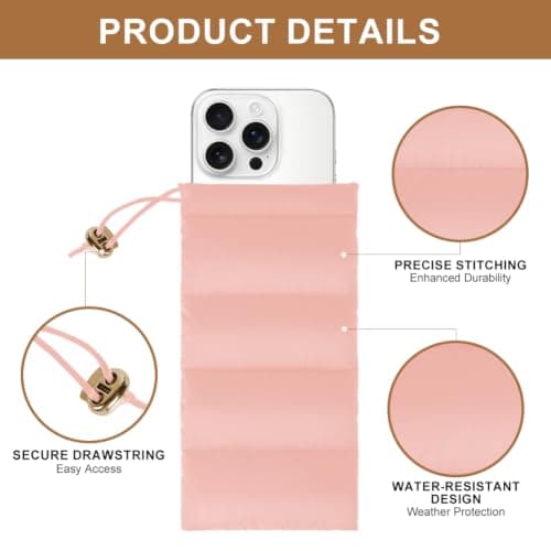 AOOSA Thermal Phone Pouch, Down Cotton Warm Mobile Phone Pouches, Pink — view 3