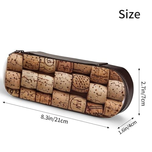 ttyuac Wine Cork Print Pencil Case, Hardshell Faux Leather Stationery Pouch Aesthetic Pencil Case for Stationery, Toiletries, Makeup, Travel, Office Supplies — view 4