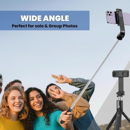 Mobitel Selfie Stick Tripod with Wireless Remote for iPhone Samsung Android GoPro, 3 in 1 Bluetooth Phone Tripod Stand, Extendable 72.5cm Portable Selfie Stick 360° Rotation for Travel Vlogging — view 3