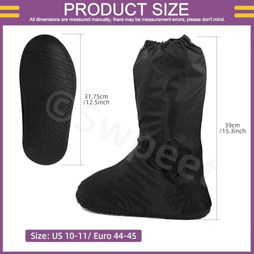 Swpeet 1 Pairs US 10 11, Euro 44 45 Waterproof Rain Boot Shoe Cover, Reusable and Foldable Rain Boots Shoe Cover with Zipper, Non-Slip PVC Snow Boots Covers for Raingear Motorcycle Outdoor Hiking — view 3