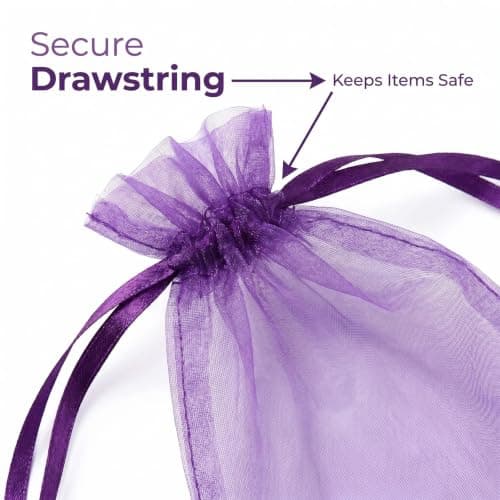Purple Organza Drawstring Pouches, Mesh Gift Bags for Jewellery, Lavender Storage, Reusable, 40 Pack — view 6
